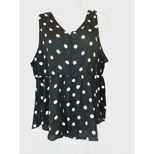Torrid Black & White Polka Dot sleeveless semi sheer peplum sz 2X nwt top